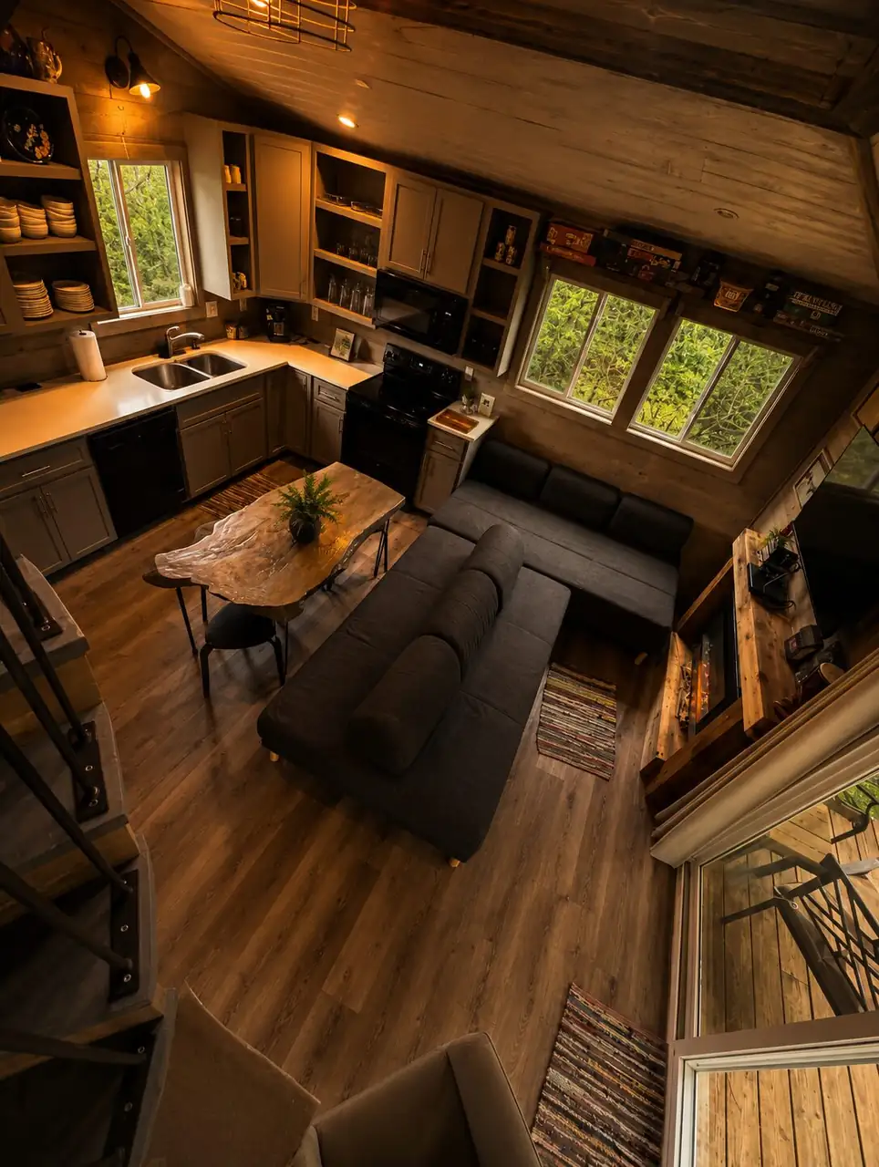 Living room seen from the loft