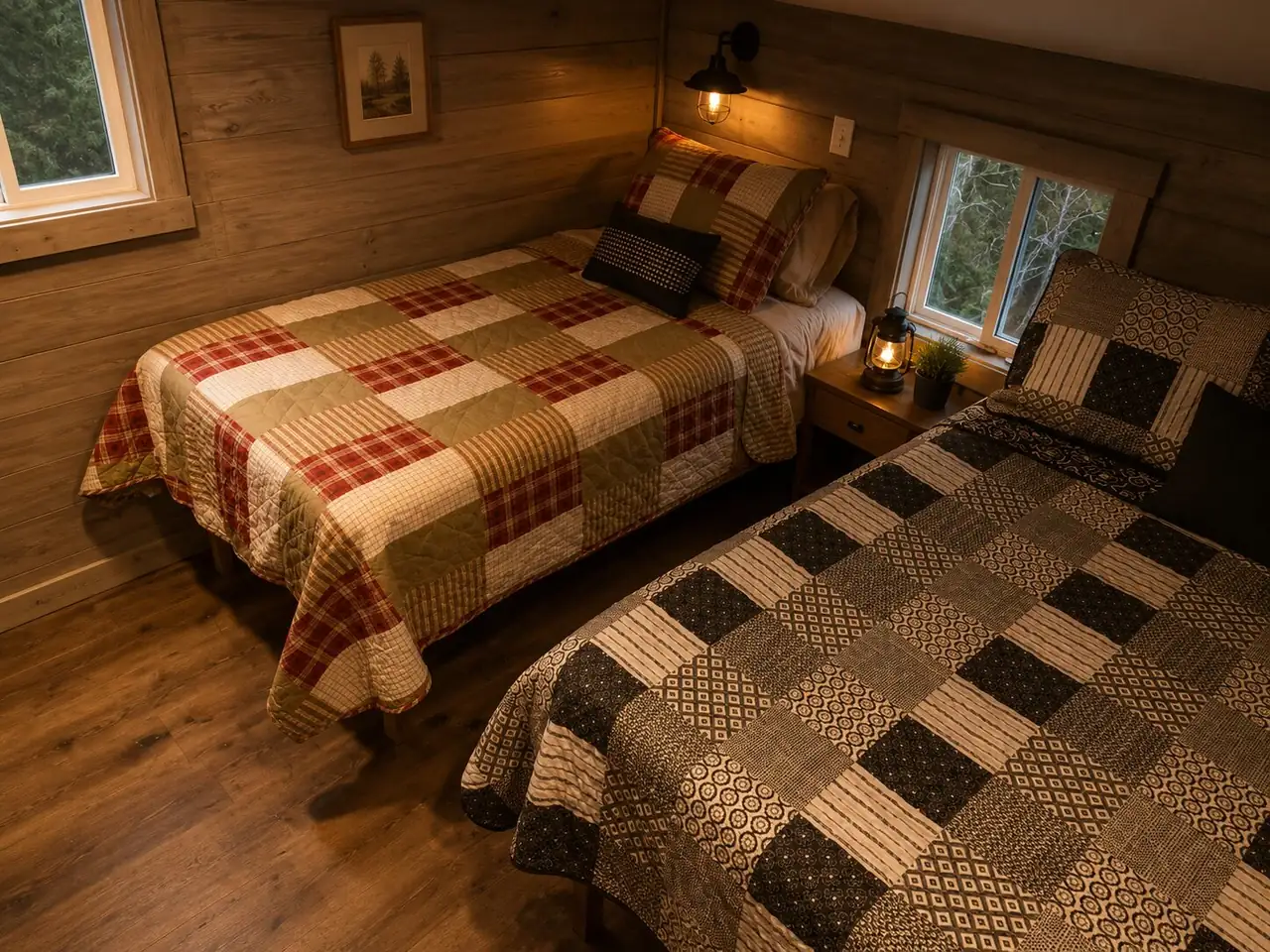 Bedroom with two beds and quilts