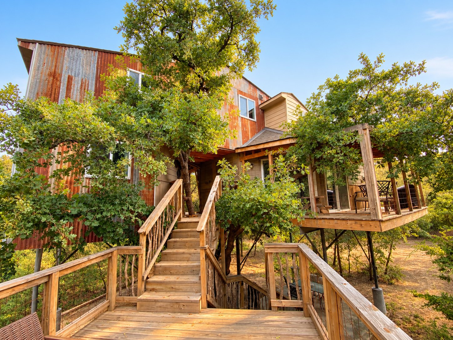 Stairs leading up into the treehouse